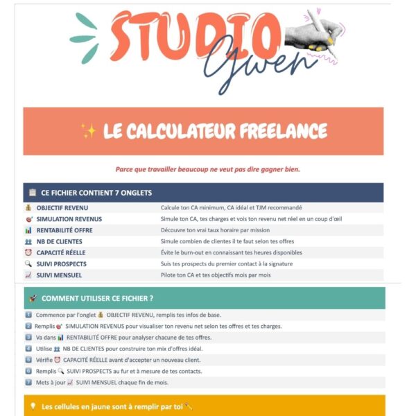 Calculateur Freelance Google Sheets – Studio Gwen