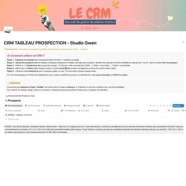 Tableau Prospection Notion – Studio Gwen