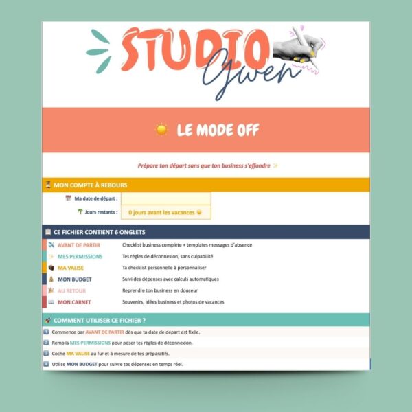 Checklist avant de partir vacances freelance Google Sheets