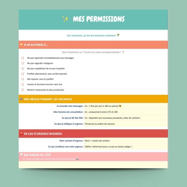 Reprise travail freelance checklist vacances Google Sheets