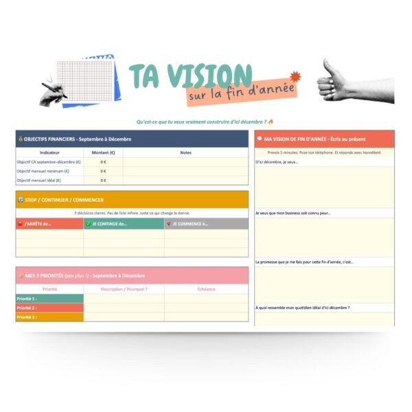Vision fin d'année freelance bilan rentrée Google Sheets